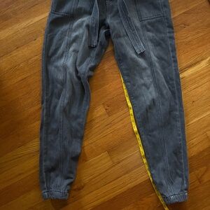 Kancan belted  faded black denim with gathered hem
